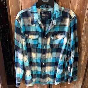 American Eagle Outfitters Teal and Navy Plaid Women’s Shirt